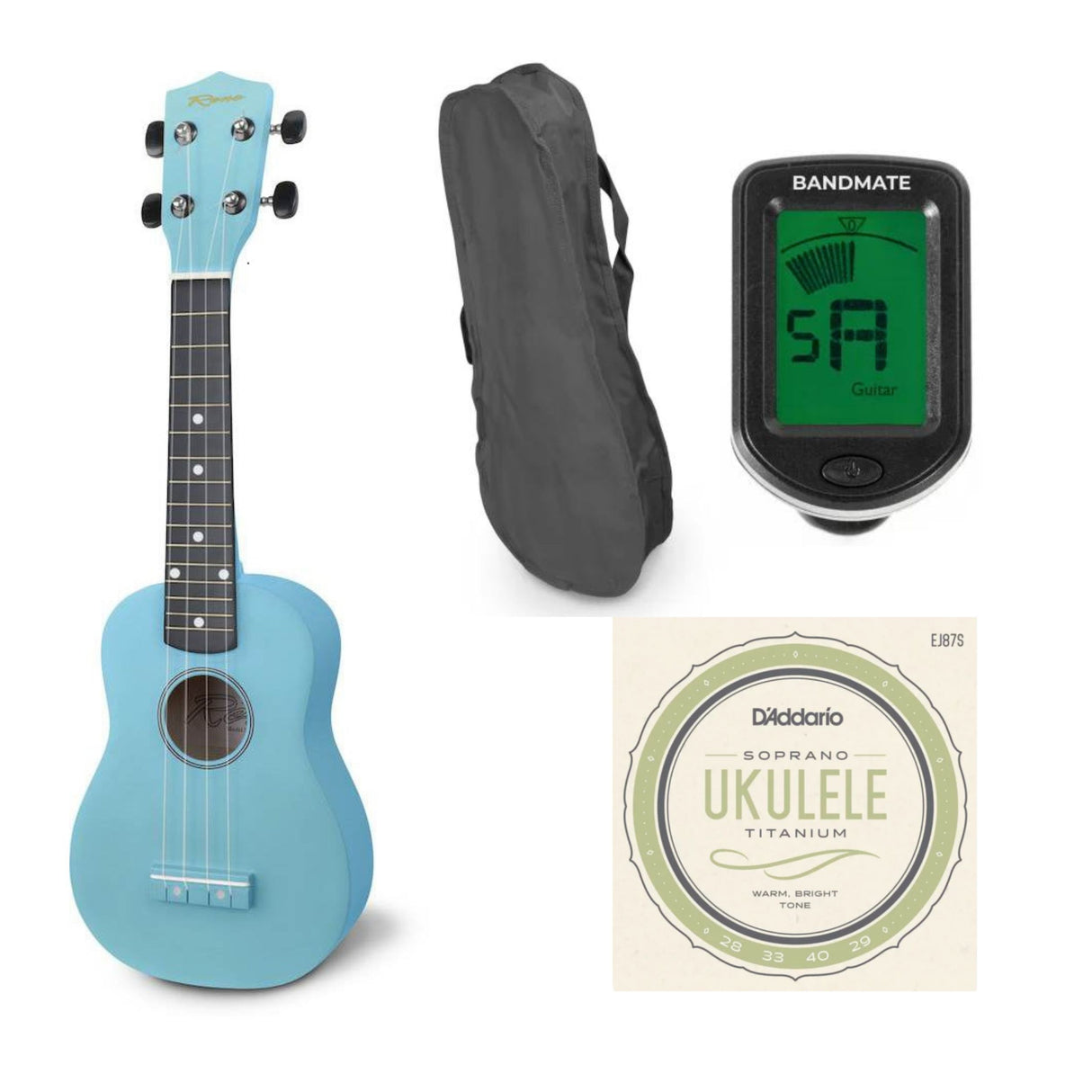 Reno RU150 Sopraano Ukulele (sininen) Aloituspaketti