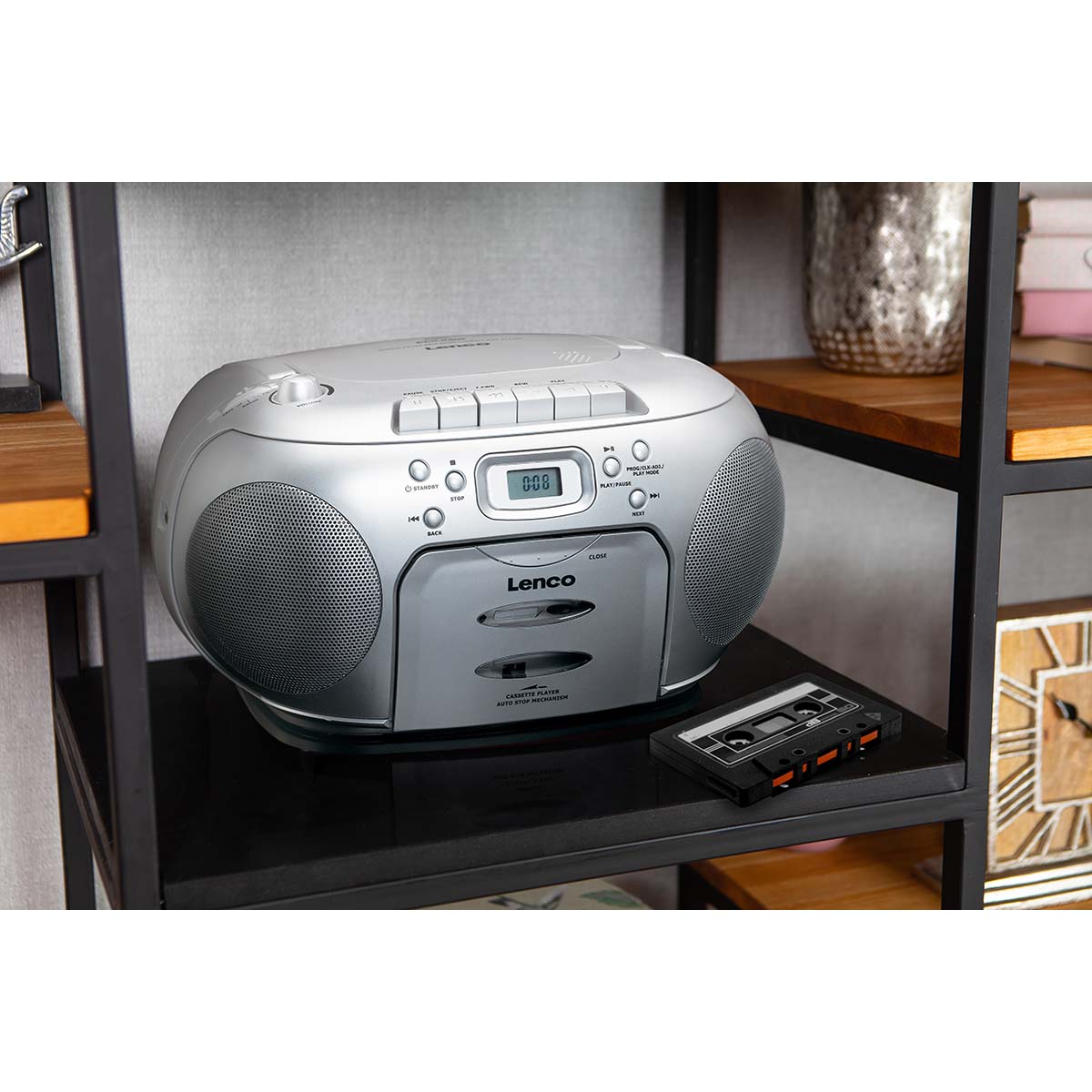 Kannettava FM-radio, CD- ja kasettisoitin, Hopea