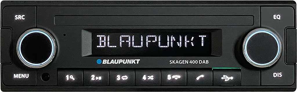 Blaupunkt Skagen 400 DAB autoradio, jossa on DAB, Bluetooth, FM ja DAB+.