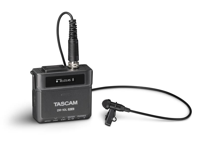 Tascam DR-10L Pro -tallennin lavalier-mikrofonilla, musta