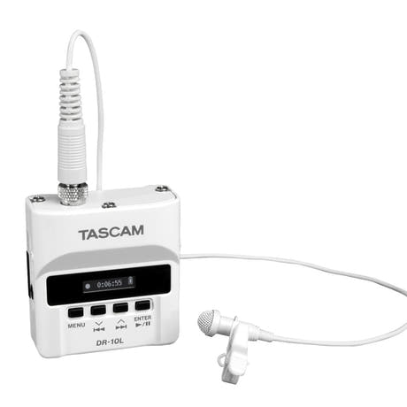 Tascam DR-10L tallennin lavalier-mikrofonilla, hvid