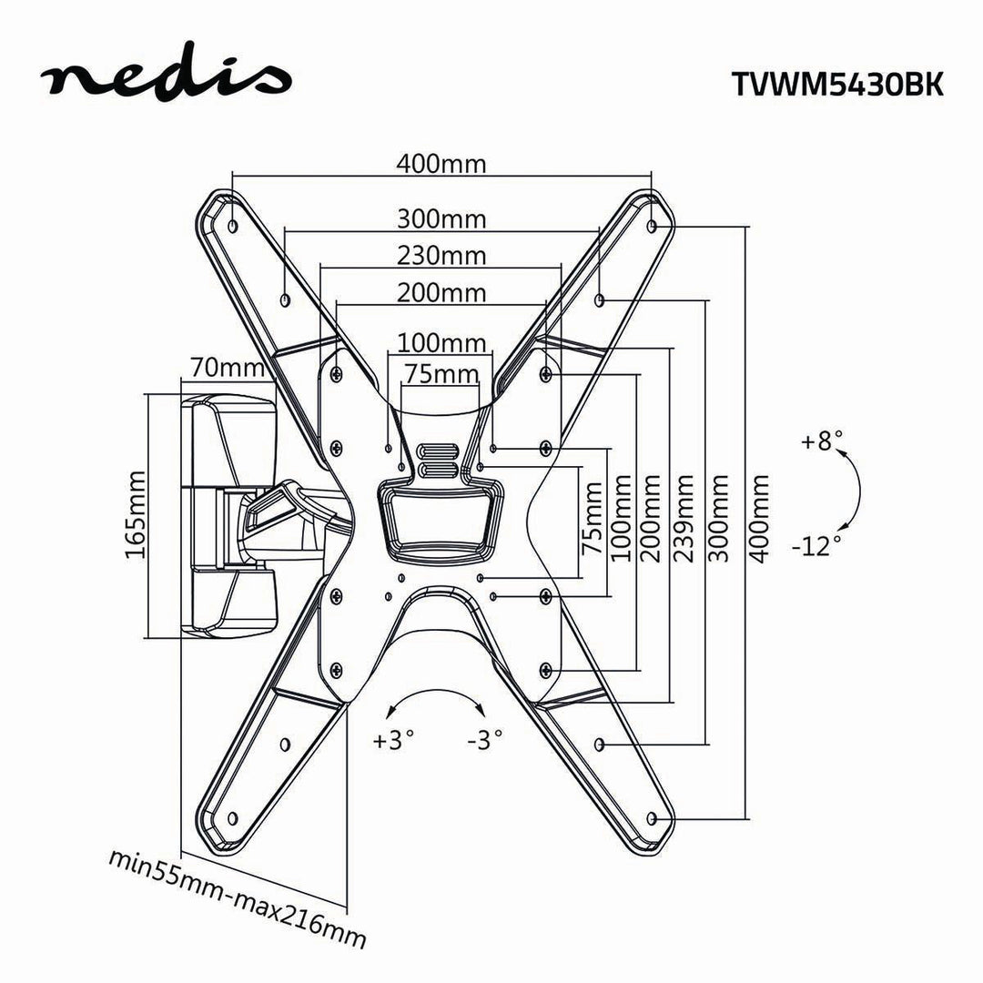 TV Seinäteline Täysin Liikkuva 26-42 " 30 kg Hopea/Musta