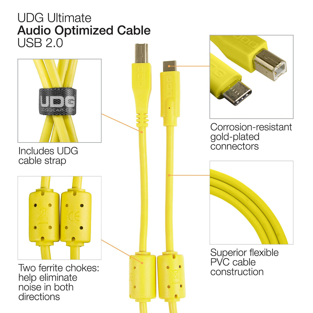 UDG Ultimate Audio-kaapeli USB 2.0 C-B keltainen suora 1,5 m