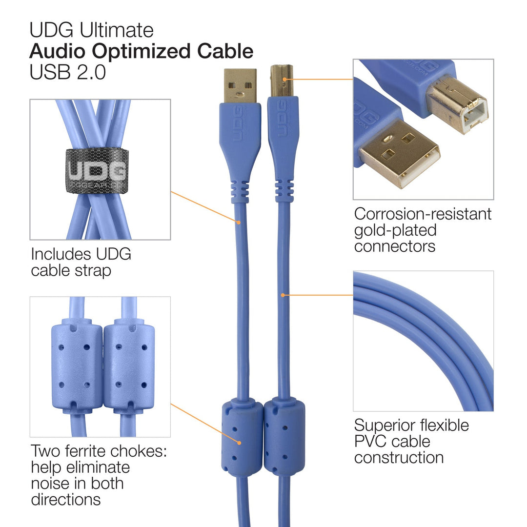 UDG Ultimate audio-kaapeli USB 2.0 A-B sininen suora 3m