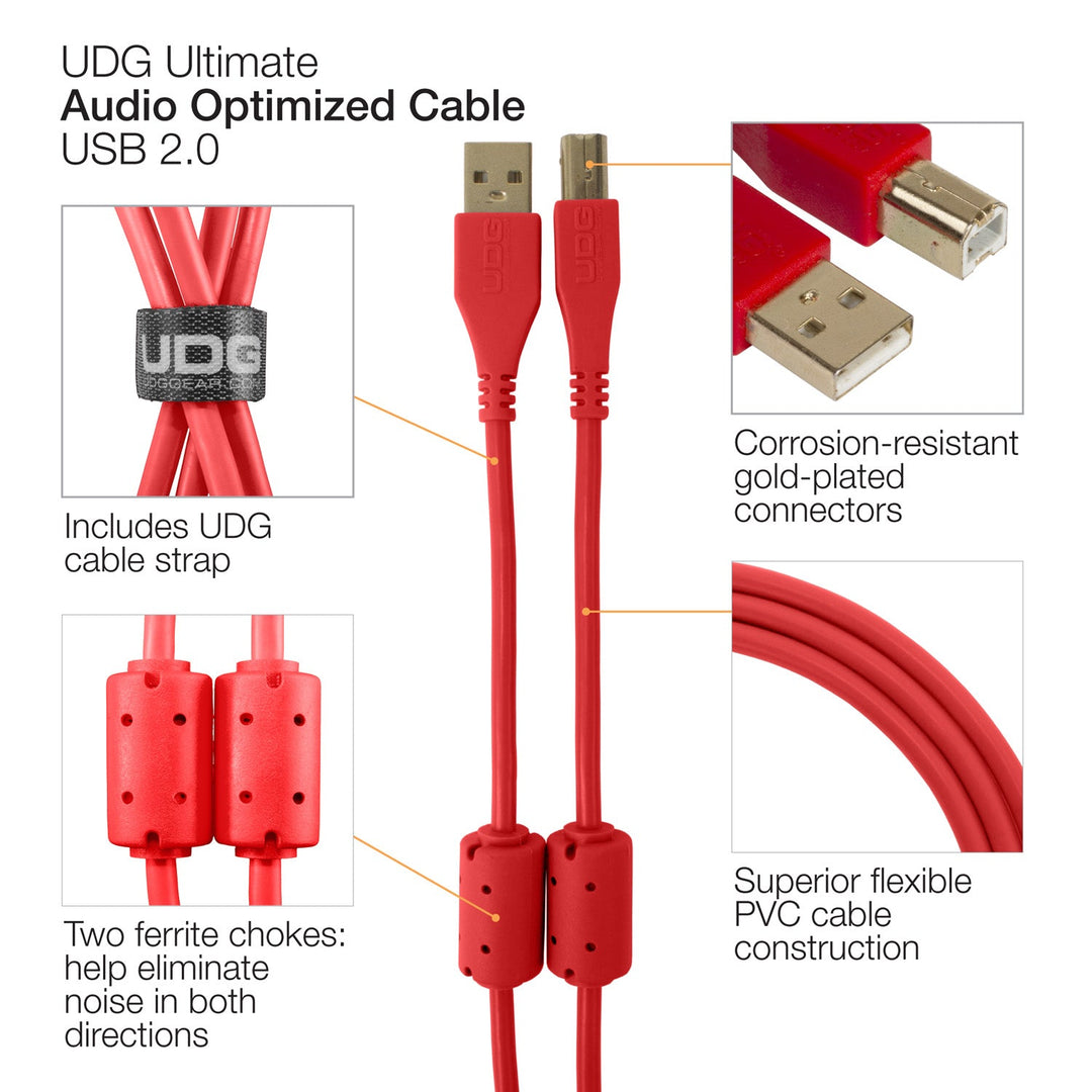 UDG Ultimate audio-kaapeli USB 2.0 A-B punainen suora 3m