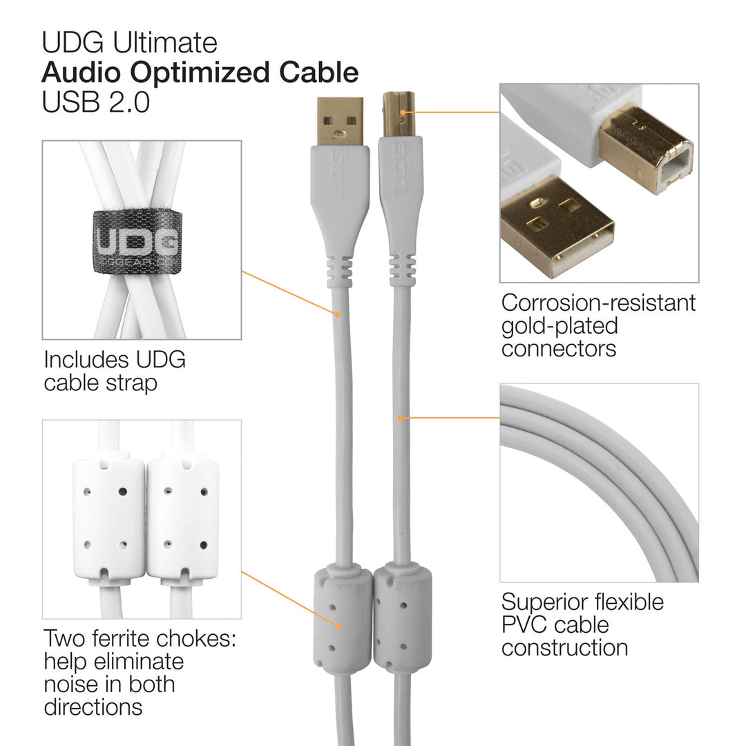 UDG Ultimate Audio-kaapeli USB 2.0 A-B valkoinen suora 3 m