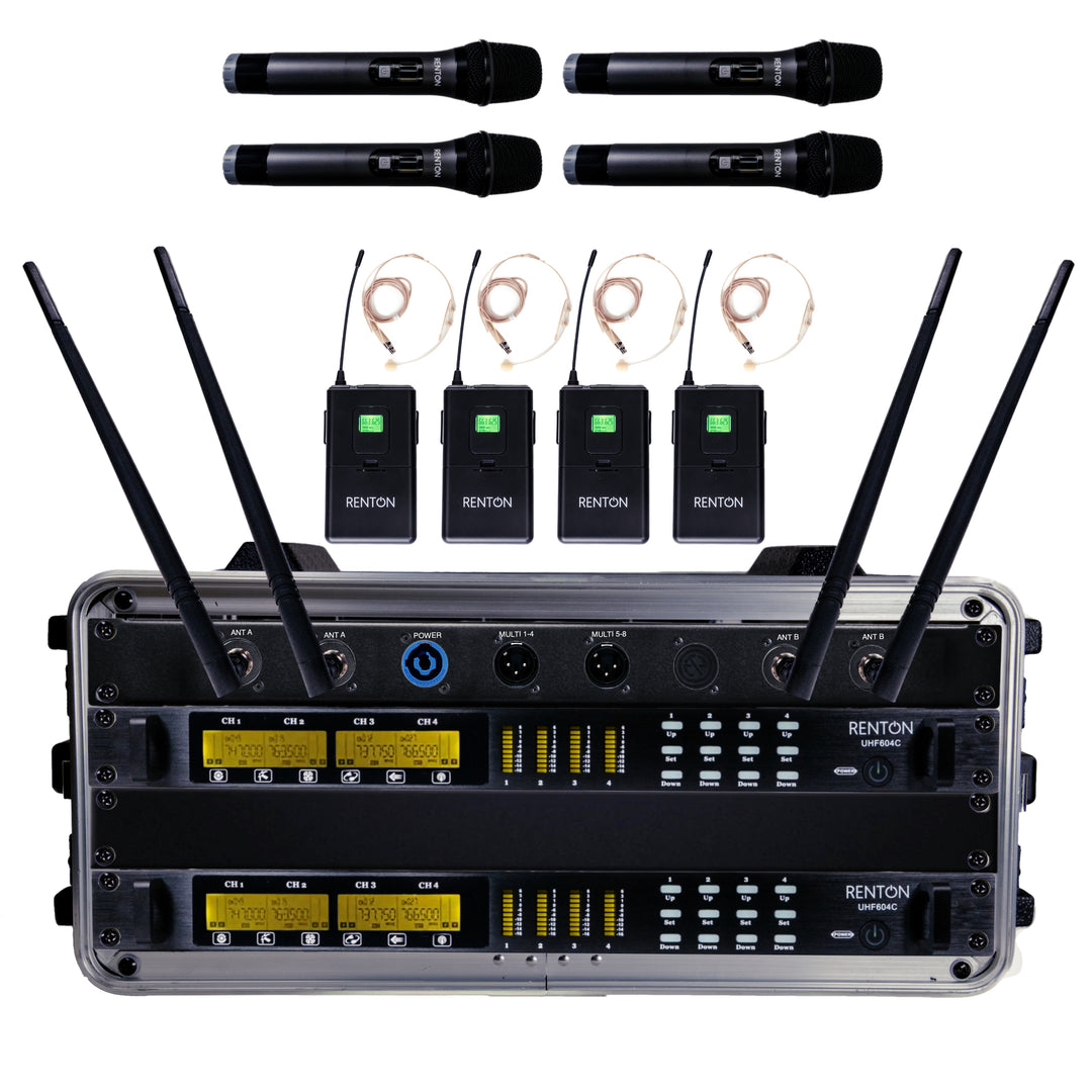 Renton Rack Langaton Yhdistelmäjärjestelmä (4 Käsimikrofoni + 4 Headset)