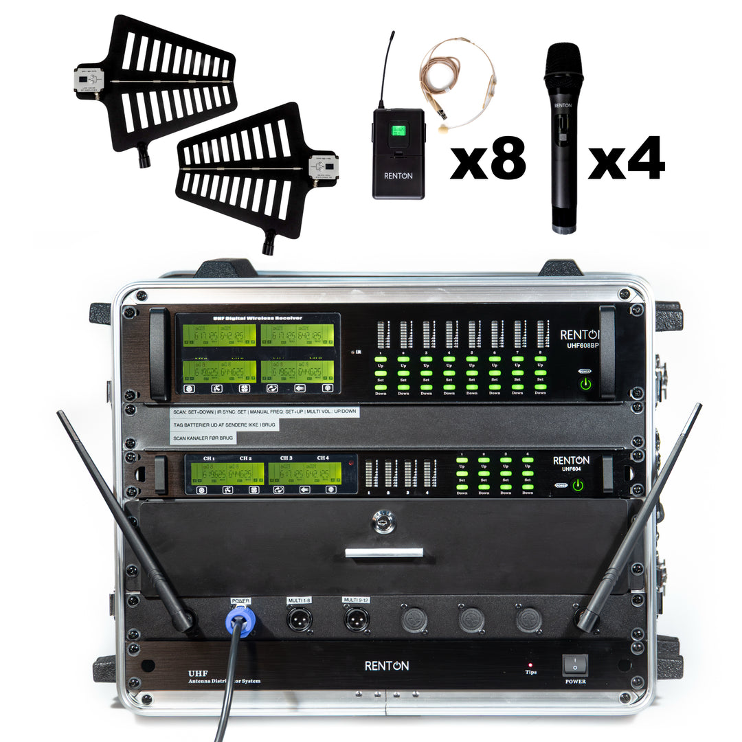 Renton Rack Langaton Yhdistelmäjärjestelmä (4 Käsimikrofoni + 8 Headset)