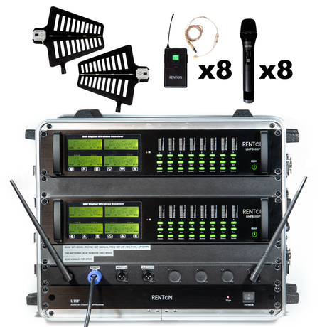 Renton Rack Langaton Yhdistelmäjärjestelmä (8 Käsimikrofoni + 8 Headset)