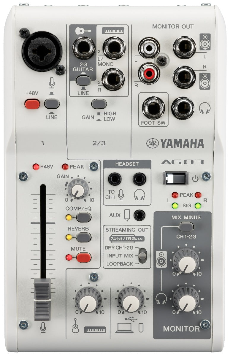 Yamaha AG03 MkII - Live Streaming -paketti (Valkoinen)