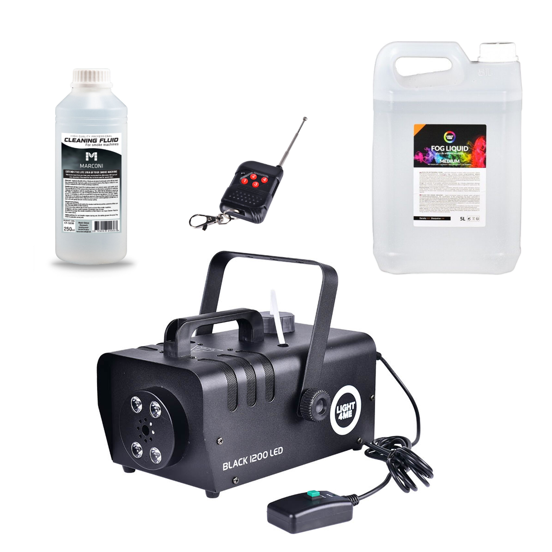 Light4Me BLACK 1200 LED Fog Machine Bundle