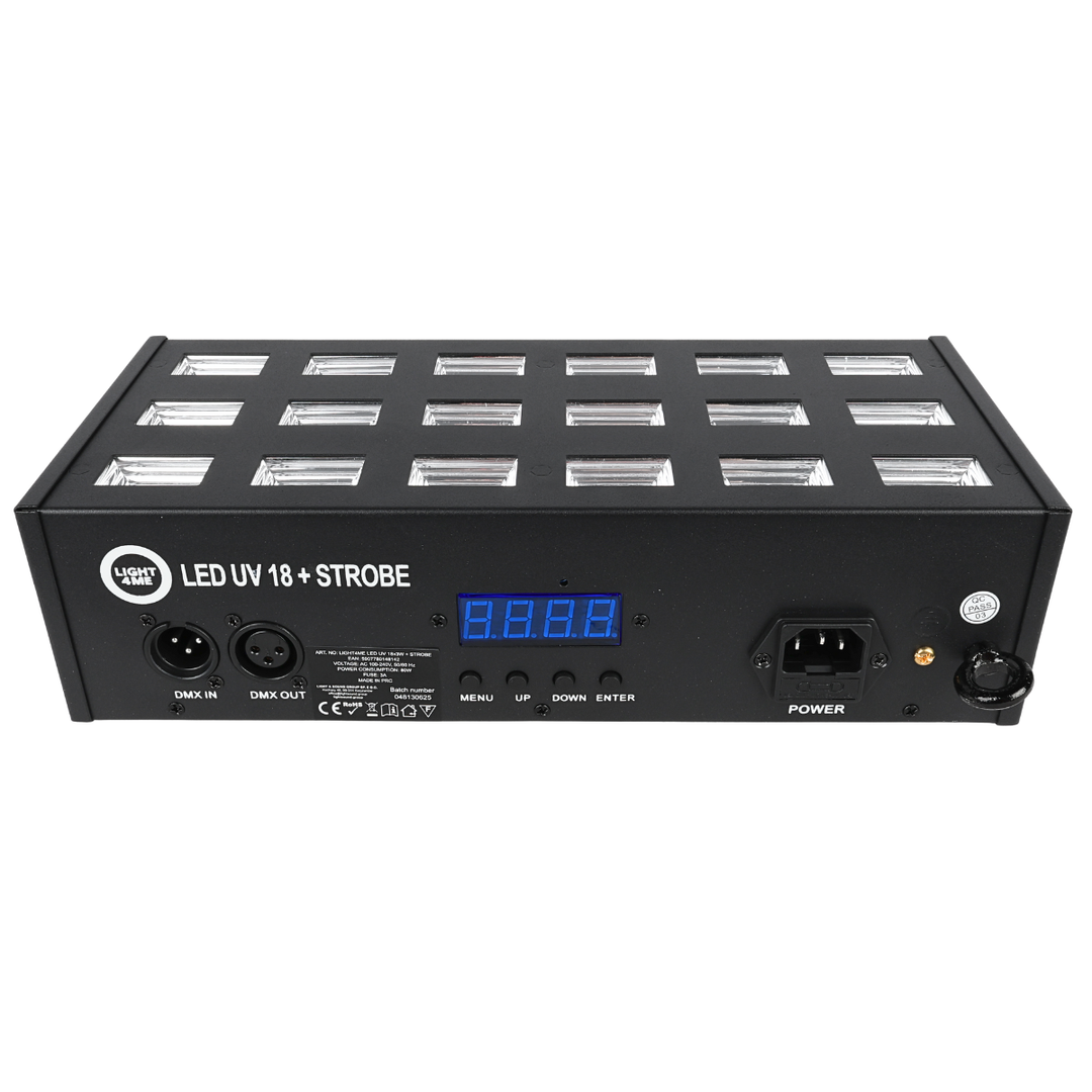 LIGHT4ME LED UV 18x3W kohdevalo + strobe DMX
