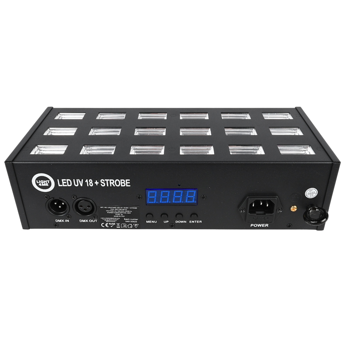 LIGHT4ME LED UV 18x3W kohdevalo + strobe DMX