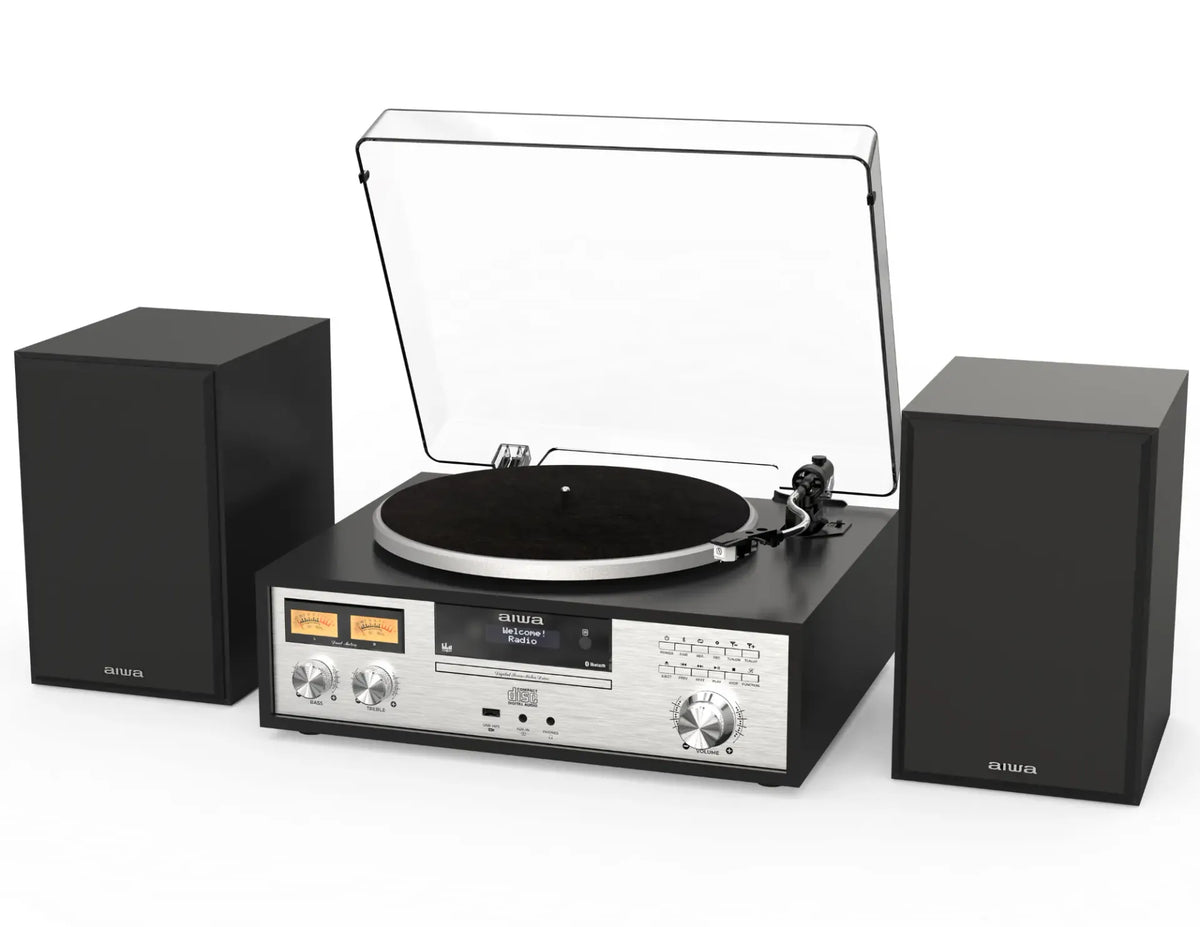 AIWA LPS-1 HiFi-levysoitin DAB+:lla, CD:llä, Bluetoothilla ja kaiuttimilla, musta