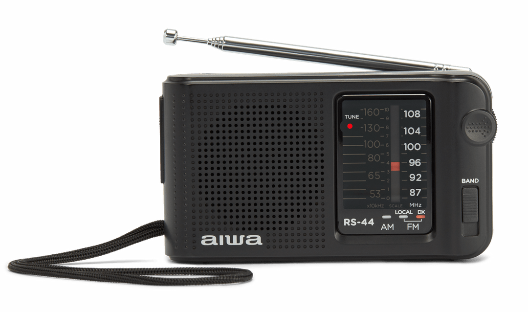 AIWA RS-10-taskuradio AM/FM- ja FM DX -vastaanotolla sekä kuulokkeilla