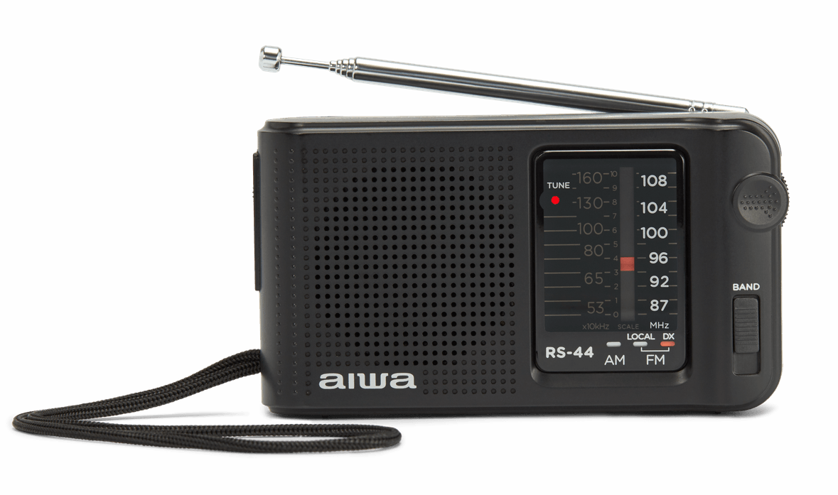 AIWA RS-10-taskuradio AM/FM- ja FM DX -vastaanotolla sekä kuulokkeilla