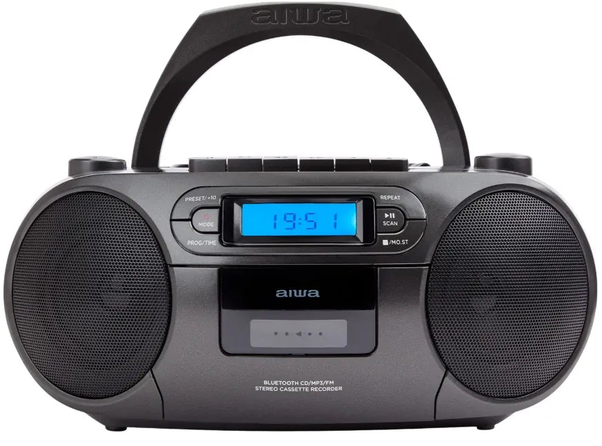 AIWA RC-250 Boombox – CD, kasetti, Bluetooth ja FM, musta