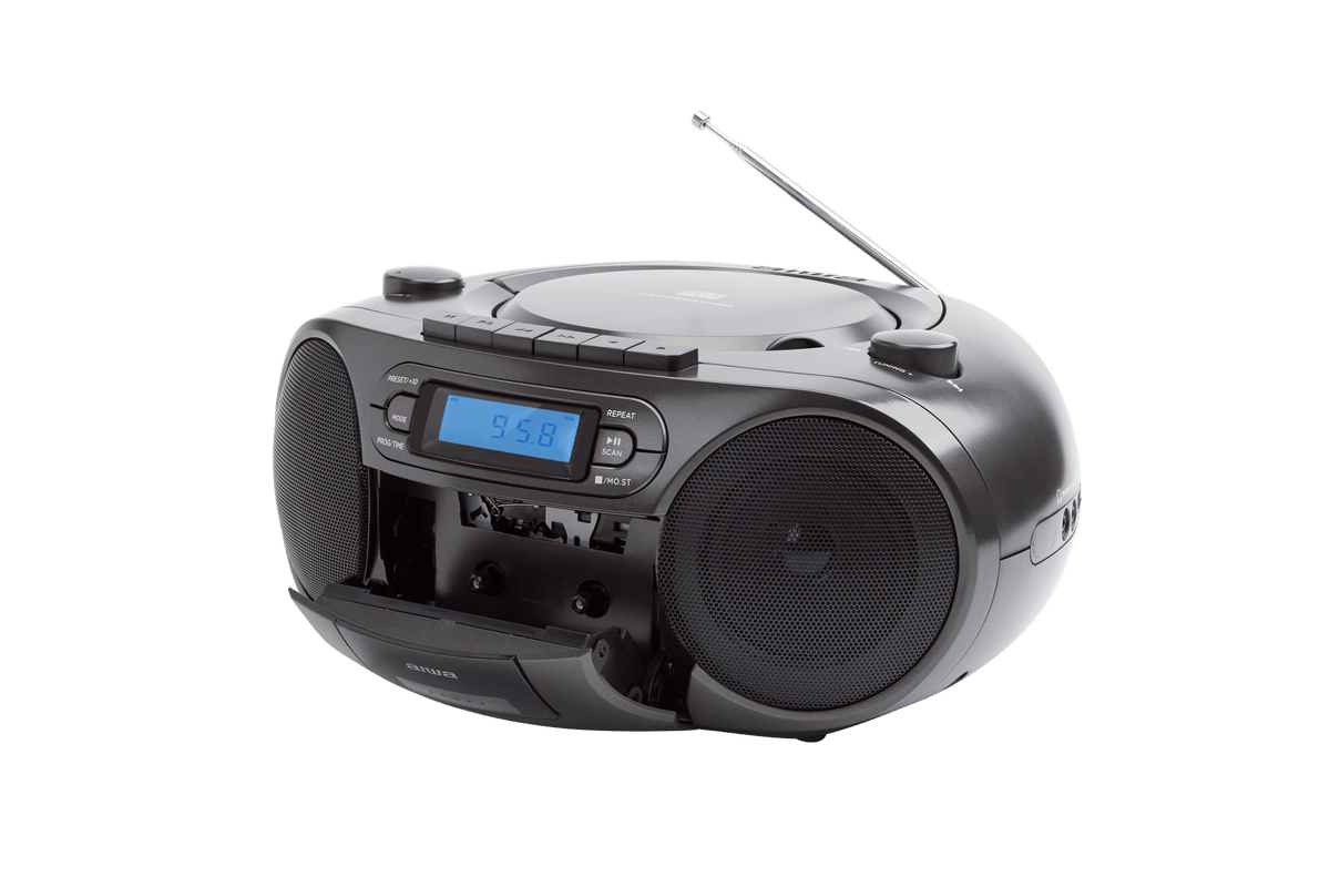 AIWA RC-250 Boombox – CD, kasetti, Bluetooth ja FM, musta