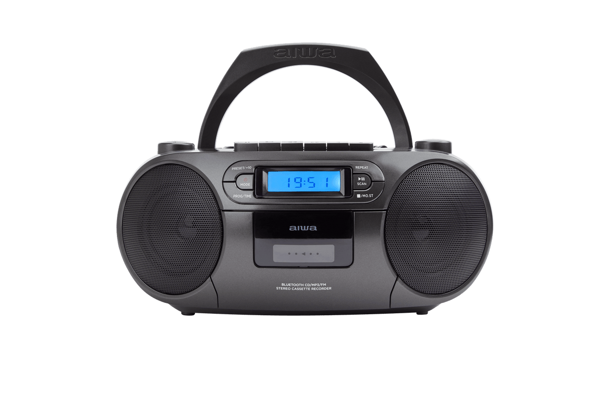 AIWA RC-250 Boombox – CD, kasetti, Bluetooth ja FM, musta