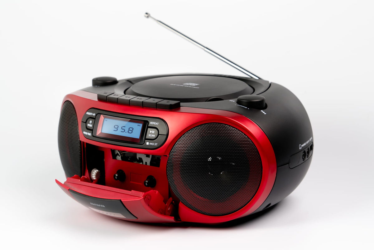AIWA RC-250 Boombox – CD, Kassette, Bluetooth & FM, rød