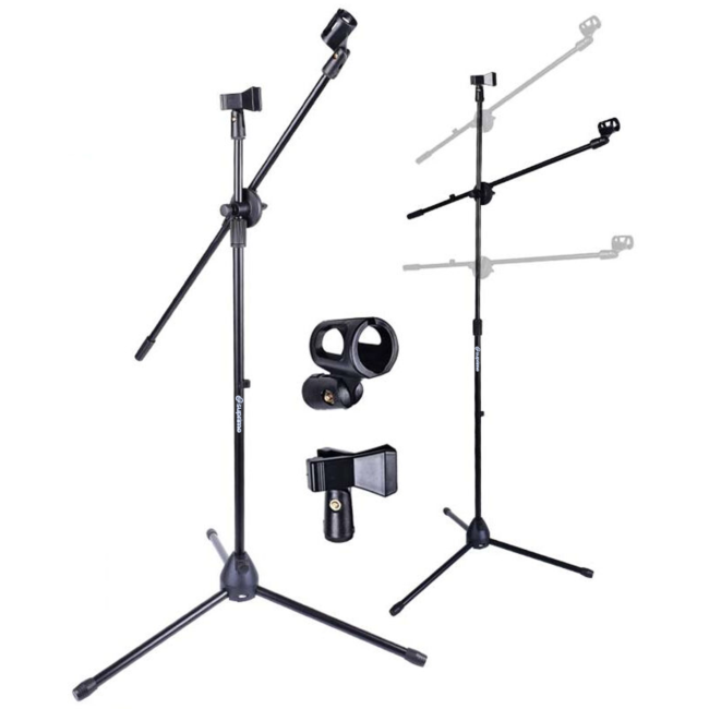 mikrotonit statiiv M1 med Boomarm til 2 mikrofoner – Sort