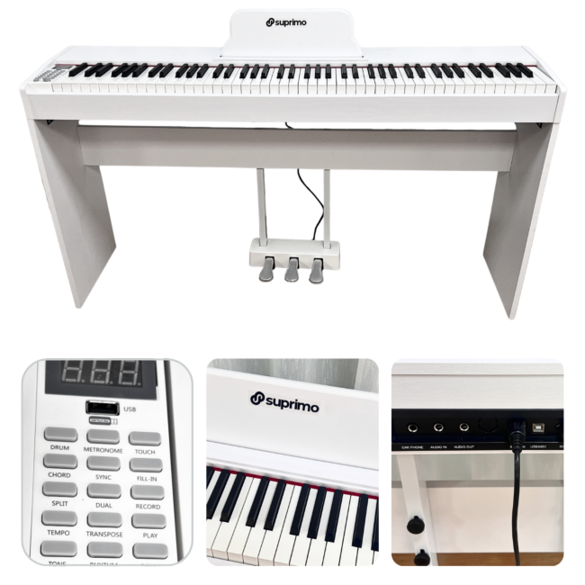 Suprimo SDP88 WH Digital Piano 88 med vægtede Tangenter, Hvid