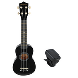 Ukulelesæt med Etui, Tuner og Tilbehør, Sort