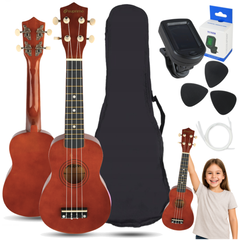 Ukuleletsetti mukana Etui, Tuner ja Lisätarvikkeet,Dark Wood