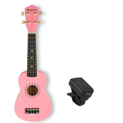 Ukulelesetti laukulla, virittimellä ja tarvikkeilla, Pinkki