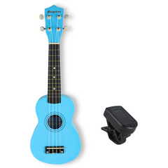 Ukulele-setti kotelolla, virittimellä ja tarvikkeilla, Sininen
