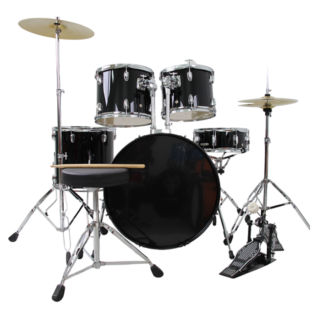 V-TONE VD KIT PRO Akustinen rumpusetti – Musta inkl. Rummunkapulat & Rumpujakkara