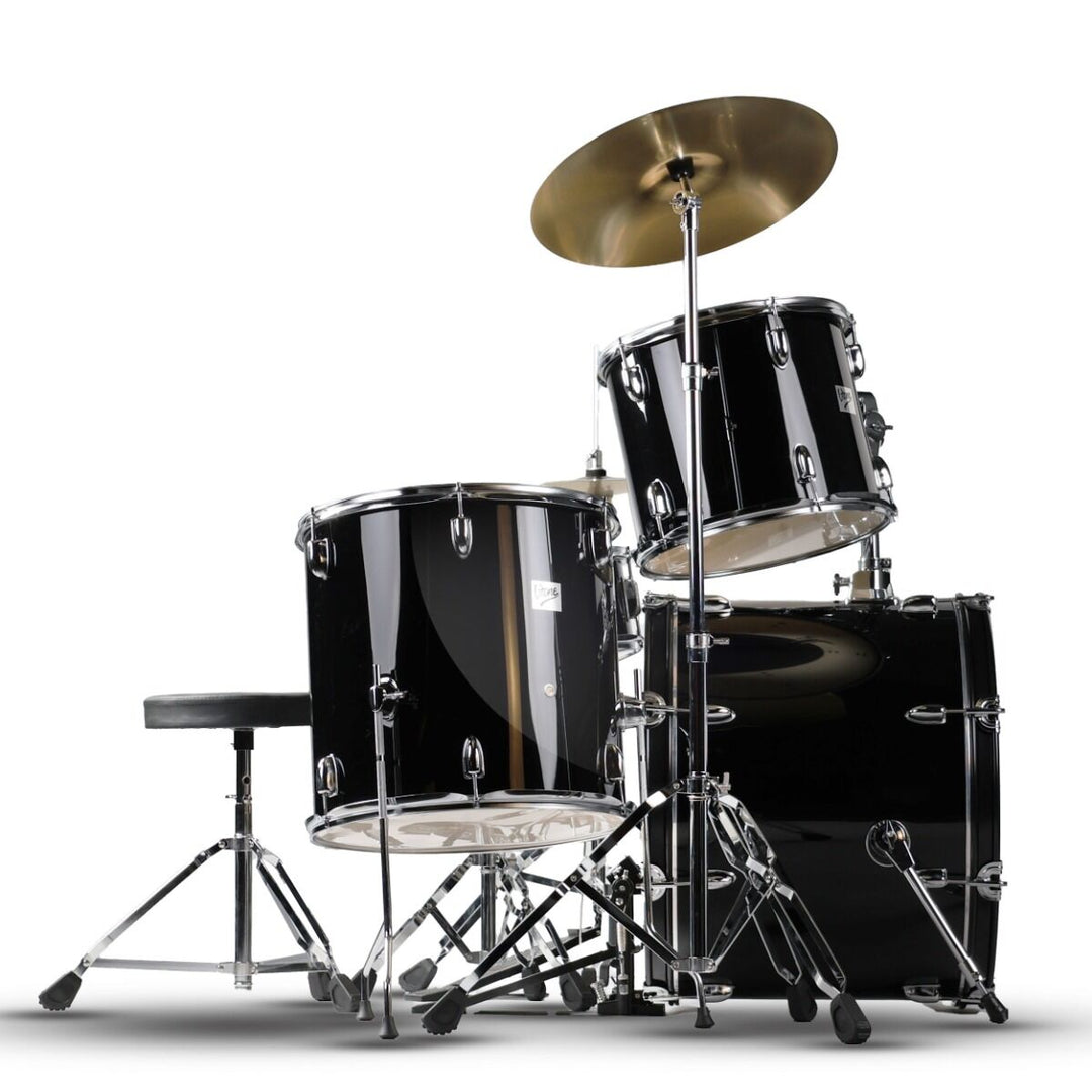 V-TONE VD KIT PRO Akustinen rumpusetti – Musta inkl. Rummunkapulat & Rumpujakkara